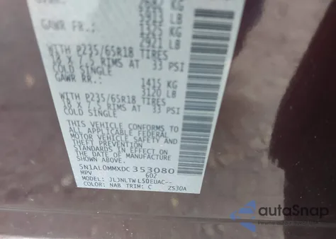 2013 Infiniti Jx35 from USA, damaged, VIN 5N1AL0MMXDC353080